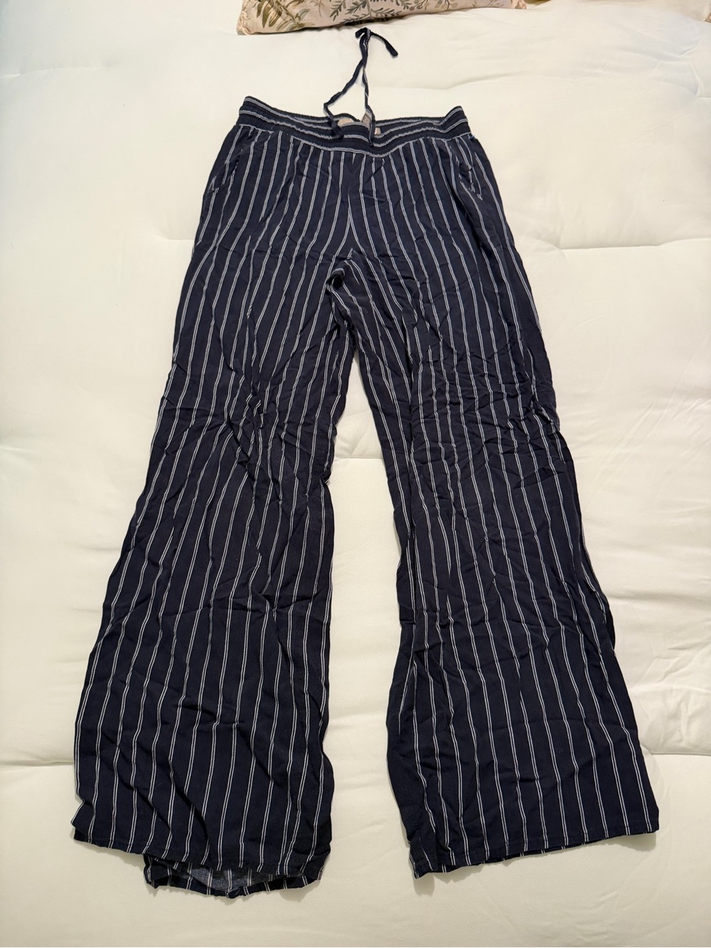Forever 21 Navy and White Pinstripe Wide-Leg Pants